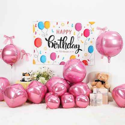 12Pcs Pink Round Foil Balloons, Metallic Pink Foil Balloon - Image 4