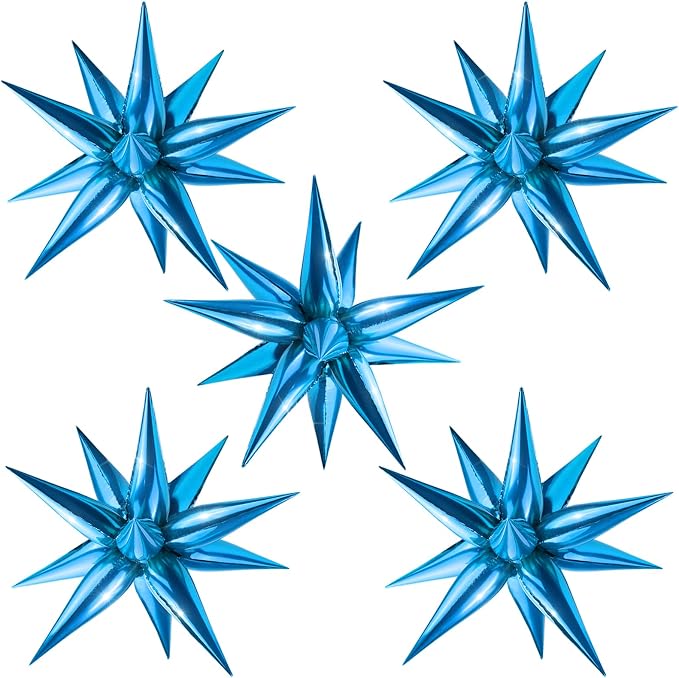 60 PCS Blue Star Balloons, 12 Point Cone Explosion Star Foil Balloons by Moukiween