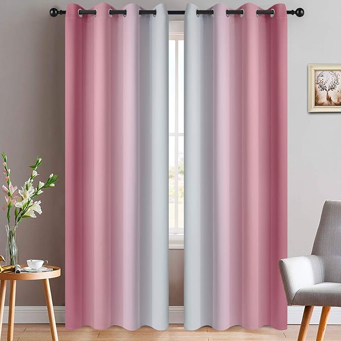 Yakamok Ombre Curtains Pink and Greyish White by Yakamok