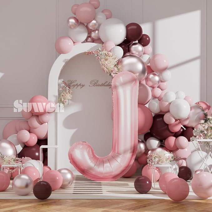 SUWEN 40 Inch Pink Large J Letter Balloons Big Foil Helium A-Z | Jumbo Mylar - Image 3