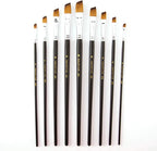 9 Pcs Angular Long Handle Artist Paint Brush Set, Quality Synthetic Hair and Wooden Handle for Acrylic Watercolor Oil Painting, Great for Beginners and Professionals