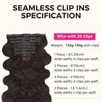 Lashey Seamless Clip in Hair Extensions Human Hair 150g 9pcs 20 Inch Body Wave #2 Dark Brown Clip in for Women PU Weft Hair Extensions