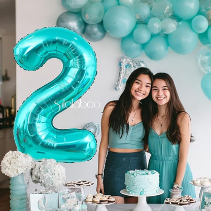 40 Inch Big Teal Blue Number 2 Foil 0-9 Mylar Helium Balloons | Large Digital - Image 2