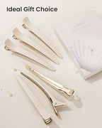 AIMIKE 4.8" Hair Clips for Styling – Built-In Silicone Band Duckbill Hair Clips, No-Crease Sectioning Clips for Thick, Curly Hair, Ideal for Makeup, Hairstyling & Rollers, 6-Pack, Desert Titanium