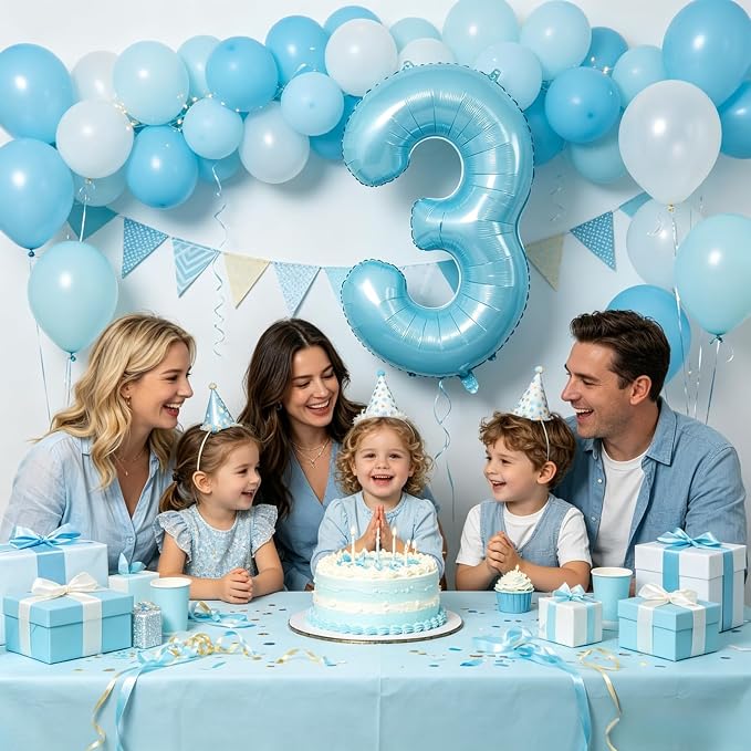 40 Inch Light Blue Number 3 Balloon | 3 Birthday Balloon - Image 3