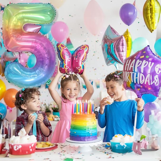 Big Number 5 Balloons, Rainbow Foil 5 Balloon Numbers 40 Inch, Giant 5th - Image 5