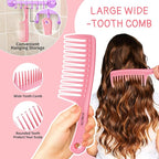 Hair Comb 3-in-1 Plastic Hair Comb Set For Women, Men - Wide Tooth, Rat Tail, and Regular Tooth Detangling Hair Combs for All Hair Types-Pink