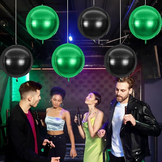 6Pcs Black Green Round Foil Balloons, Giant 4D Round Ball Balloon, 22 Inch - Image 6