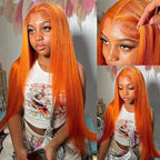 28inch Ginger Wig Human Hair 13X4 180% Density Ginger Orange Lace Front Wigs Human Hair 350 Colored Straight HD Transparent Lace Frontal Wigs Human Hair Pre Plucked With Baby hair