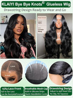 KLAIYI Loose Body Wave Pre Everything Glueless 13x4Lace Front Wig Human Hair Drawstring Precut Lace Pre Plucked Bleached Bye Bye Knots 3S Ready to Wear and Go Wig with Face Framing Curtain Bang 24Inch