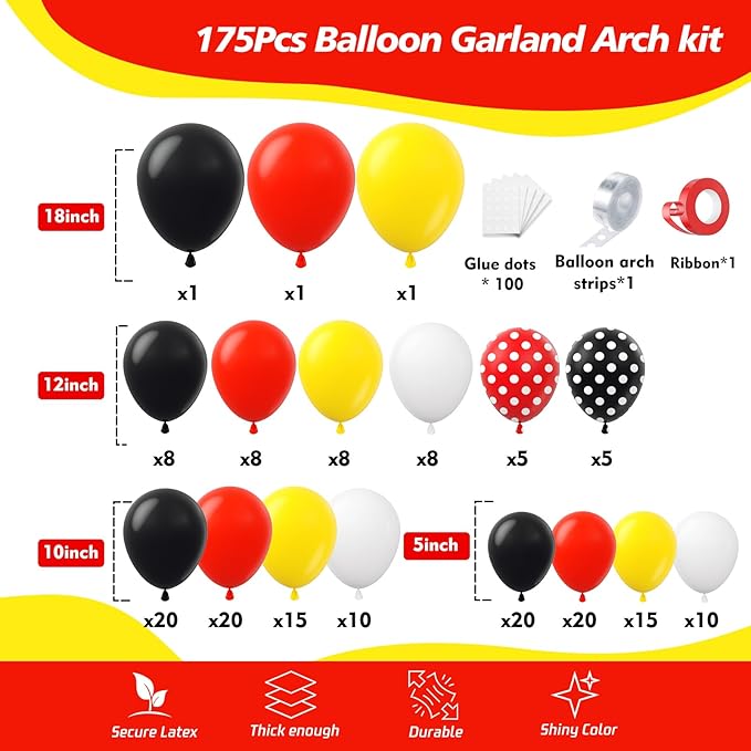 175Pcs Red Yellow Black Balloon Garland Arch Kit - Image 2