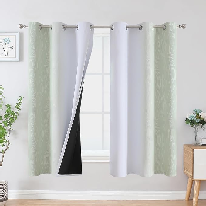 Sage and Greyish White Blackout Curtains & Drapes by ESTELARTEXTILER