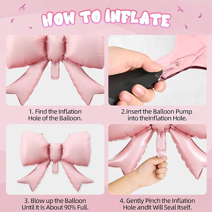 Pink Bow Balloons, 12 Inch Pastel Pink Transparent White Printed Balloons - Image 3