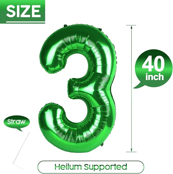 3 Balloon - Green Birthday Number Balloons, 40 Inch Decorations Men Women | - Image 5