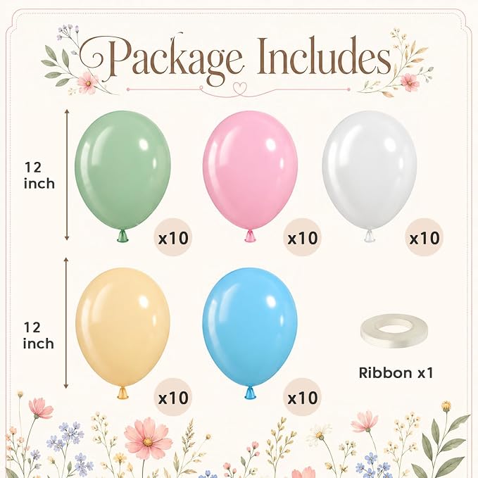 Pink Blue Green Balloons, 12 Inch 50pcs Pastel Light Baby Pink Blue Sage Dusty - Image 2