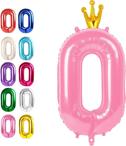 Pink Crown Number 0 Balloon 40 inch, Big Pink 0th Birthday Party Decorations | by Upgesy