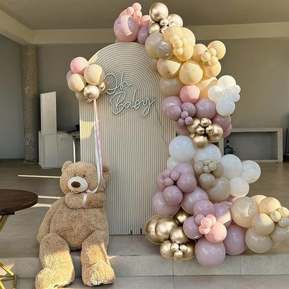 Dusty Pink Beige Balloons, Metallic Gold Nude Cream Balloon - Image 3