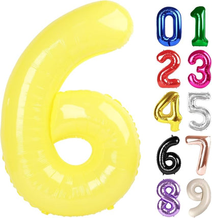 6 Balloon - Macaron Yellow Birthday Number Balloons, 40 Inch Decorations | by ALPHADELTAPI