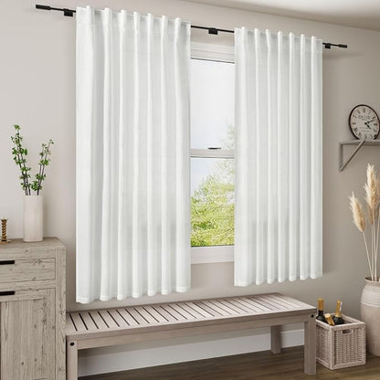 Extra Long White Linen Curtains 102 Inches Long 2 Panels Set - Image 5
