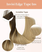 GOO GOO Invisi Edge Tape in Hair Extensions Human Hair, 4/18 Balayage Chocolate Brown Highlighted Dirty Blonde, 20pcs 16inch 50g, Virgin Remy Hair, Seamless Injected Tape, Natural Look