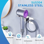 Hair Dryer Holder Wall Mounted, Blow Dryer Holder Adhesive, Metal Hairdryer Holder for Bathroom, Hair Tool Organizer with Plug&Cord for Cabinet Bathroom Bedroom Barber Shops