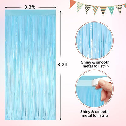 Macaron Light Blue Metallic Tinsel Foil Fringe Curtains, 2 Pack 3.3x8.3 Feet - Image 2