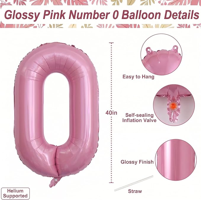 Pearlescent Pink Number 0 Balloon 40 Inch, Shiny Foil - Image 4