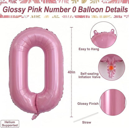 Pearlescent Pink Number 0 Balloon 40 Inch, Shiny Foil - Image 4