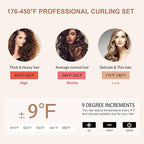 6 in 1 Hair Wand Curling Iron - Janelove 180-450℉ Long-Lasting Ceramic Hair Curlers, 0.35 to 1.25 inch Curling Wand Set for All Women, 110-220V Hair Waver with LCD- Gold