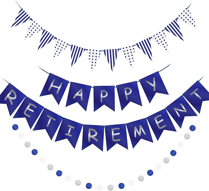 Happy Retirement Banner Assembled GAGAKU Blue and Silver Retirement Party by GAGAKU