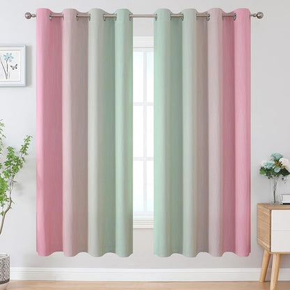 Ombre Sage Green and Pink Blackout Curtains - Image 2