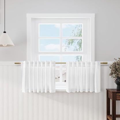 Linen Textured White Curtains Window Toppers Valances Semi Sheer Linen Curtains by Nanspring