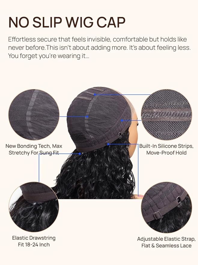 Julia Hair No Slip Yaki Straight 7x5 Lace Closure Glueless Drawstring Wig Flexible Mesh Cap Bye-Bye Slip Pre Cut HD Lace Front Pre Everything Bleached Knots Wear and Go Wig,Zero Slip Hold 22 Inch