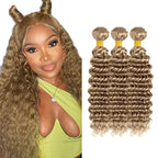 30 32 34 Inch Ash Blonde Bundles Human Hair Color #22 Deep Wave Bundles Niegmeag Brazilian Virgin Soft and Silky Remy Hair Extensions Ash Blonde Deep Wave Bundle