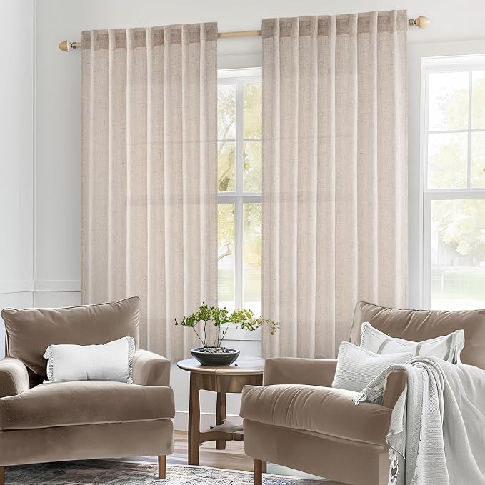 MIULEE Natural White Linen Curtains 52x48 Inch 2 Panels - Image 2