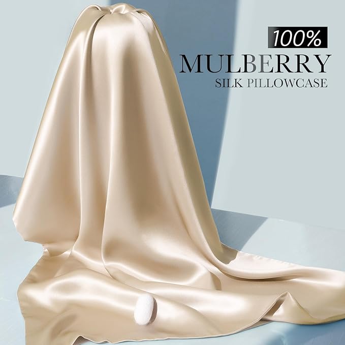 100% Mulberry Silk Pillowcase for Hair and Skin, 22 Momme Pure Natural Silk Pillow Case Both Sided with Zipper, Pillow Cover for Women Mom Men (Beige, King 20''×36'', 1 Pack)