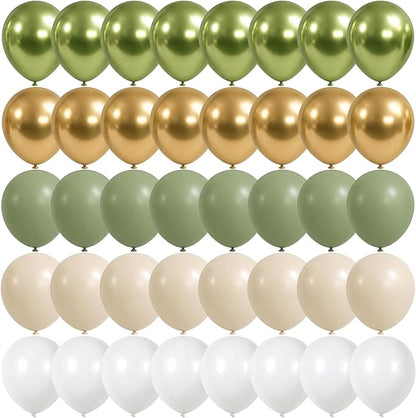 Sage Green Gold Balloons, 12 Inch 60 Pcs Metallic Olive Green White Gold by Govpy