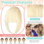 Clip in Bangs, Synthetic French Bangs Hair Clip, Fake Bangs Fringe with Temples Hairpieces for Women Natural Curved Hair Extensions for Daily Wear Bleach Blonde