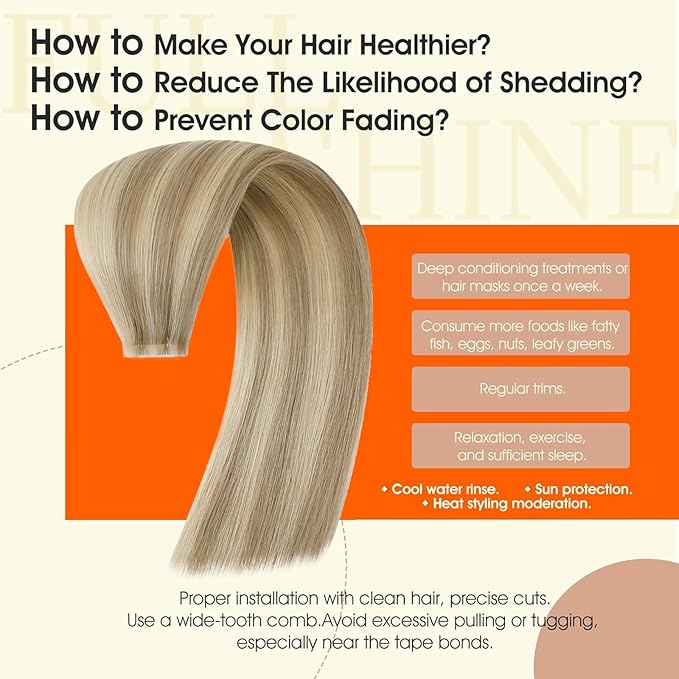 Full Shine Blonde Tape in Hair Extensions Color 16P22 Injected Hair Extensions Tape in 14Inch Seamless Invisible Extension for Fine Thin Hair Cuticles Aligned Short Hair Compatibility 40G 20Pcs