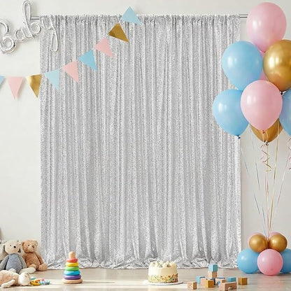 Silver Sequin Backdrop Curtains-2 Panels 3FTx8FT Silver Backdrop - Image 5