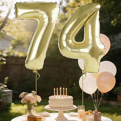 40 Inch Number 74 Balloons for 74th Birthday Party Decorations, 0-100 Champagne - Image 3