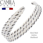 Camila Paris CP3465 French Headband for Women, Handmade White and Gray, Strong Hold Grip Women's Hair Band, Ligth and Very Flexible, No Slip and Durable Styling Girls Hair Accessories, Made in France