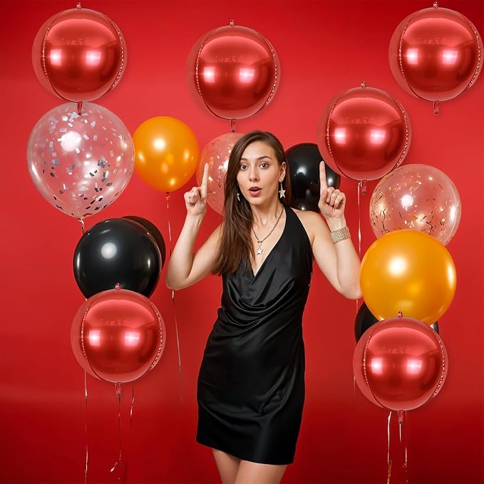 6Pcs Red Round Foil Balloons, Giant 4D Round Ball Balloons, 22 Inch Metallic - Image 6
