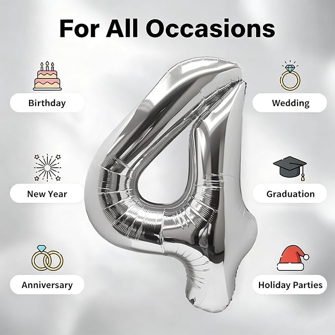 Number Balloons Silver Party Balloon - Image 5