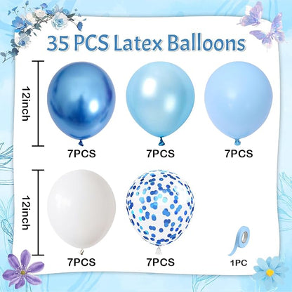 Blue and White Balloons, 12 Inch Metallic Pastel Pearl Light Baby Blue Confetti - Image 2