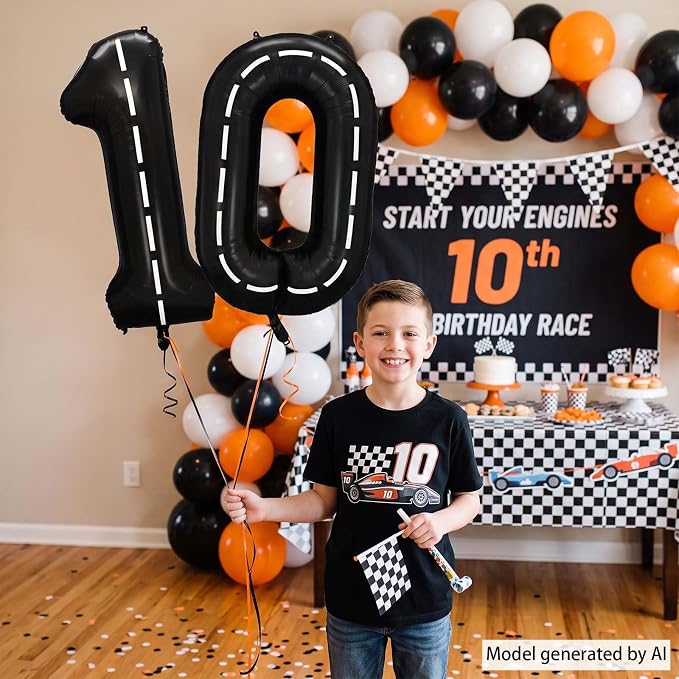 Black and White Stripes Number 10 Balloon 40 Inch, Track Digit Decor | - Image 6