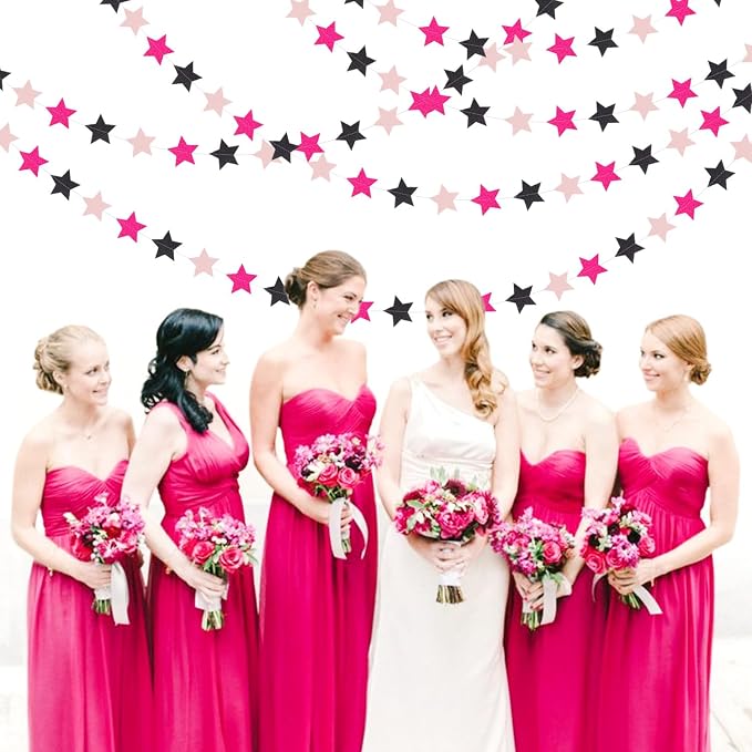 Hot-Pink Black Birthday Party-Decorations Garland - 62ft Twinkle Little Star - Image 7