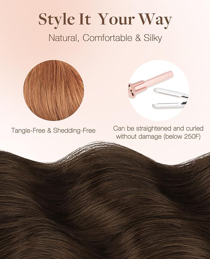 GOO GOO Invisi Edge Tape in Hair Extensions Human Hair, 330 Cinnamon Terra Copper 10pcs injected with 10pcs classical tape ins, 16inch 50g, Virgin Remy Hair, Natural Look