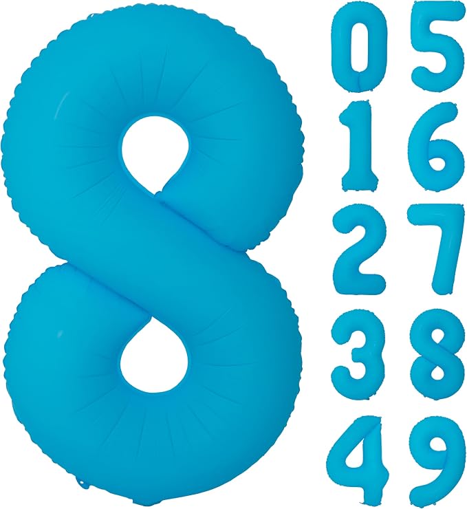 40IN Blue Birthday Number 8 Balloon Fluorescent Blue Helium Foil Balloon | by YOIOZAIZAI