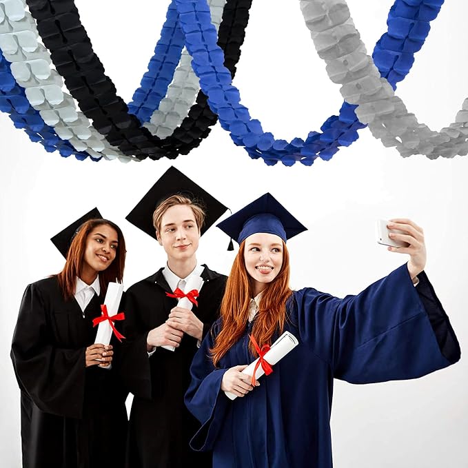 Navy-Blue Black-Silver Party-Decorations Streamers Garland - 157Ft Graduation - Image 5